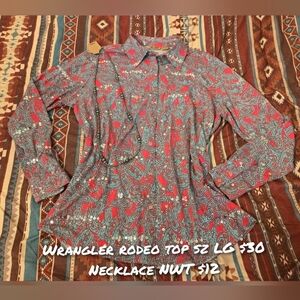 Wrangler Pink and Gray Long Sleeve Button Down Shirt